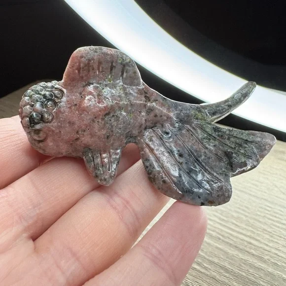 Pink and Gray Stone Fish Figurine Crystal - Picture 2 of 3